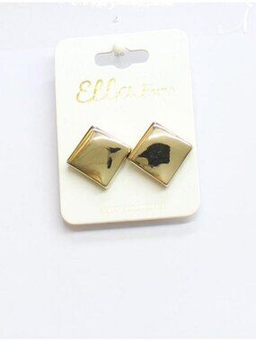 NWT Ella Euro Fashion Organic Wave Square Post Stud Earrings Gold Yellow .75"